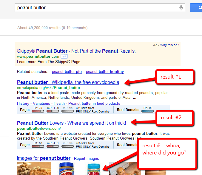 google-search-results-peanut-butter Screen capture of search results for peanut butter